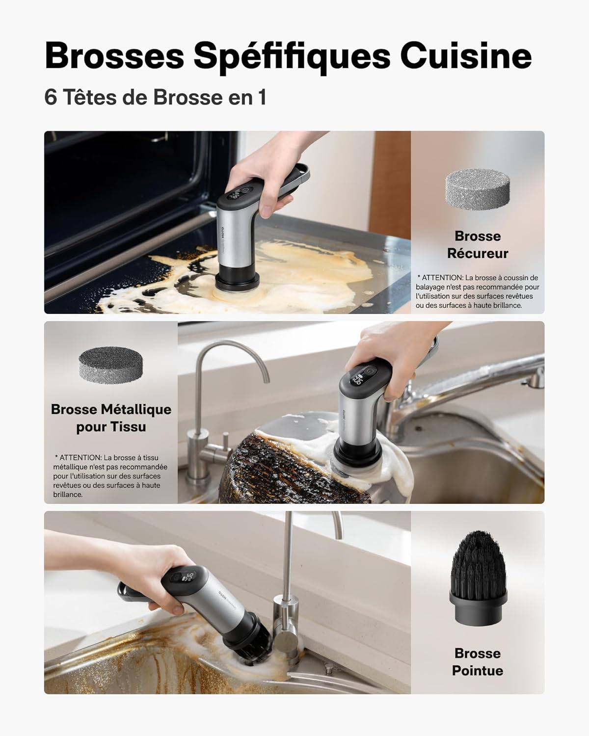 Thumbnail 3 de HOTO Grip™ Brosse Nettoyante Électrique IPX7, double vitesse, 6 têtes