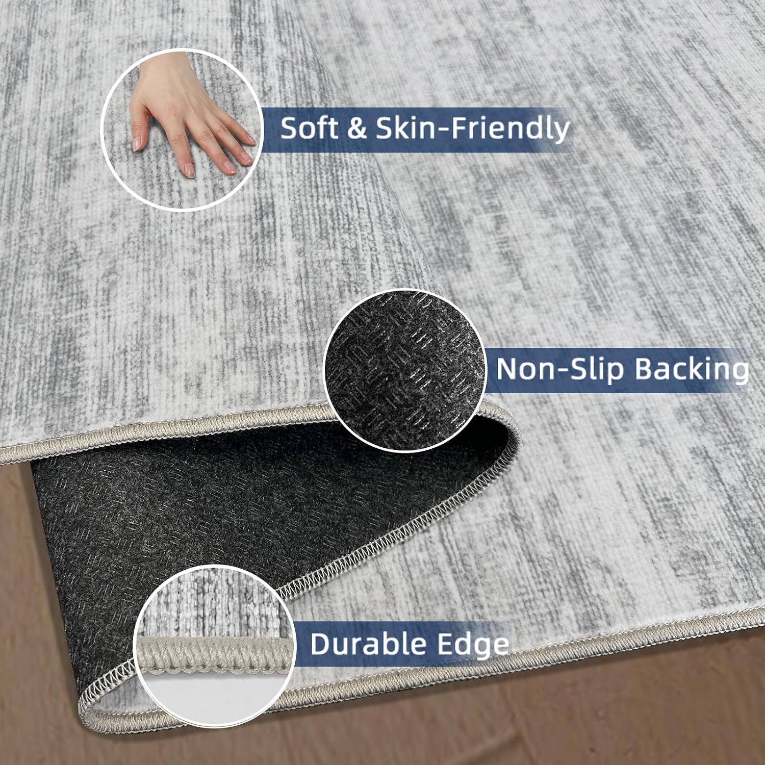 Detalle 2 de Kearoat 5x7 Ultra-Thin Washable Area Rug (Non-Slip, Low Pile, Abstract Print)