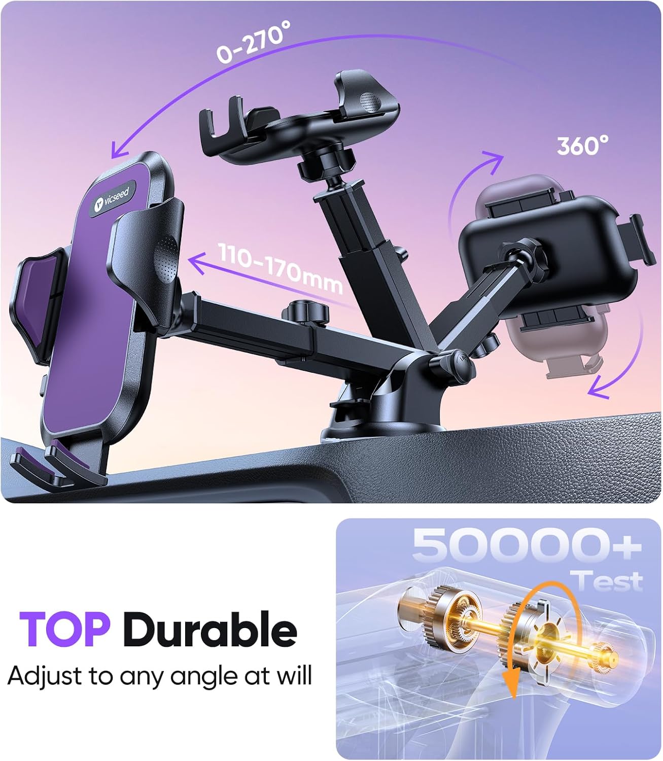 Thumbnail 5 de VICSEED Purple Phone Holder for Your Car — Upgraded True Military-Grade Strongest Suction, 360° Pivot