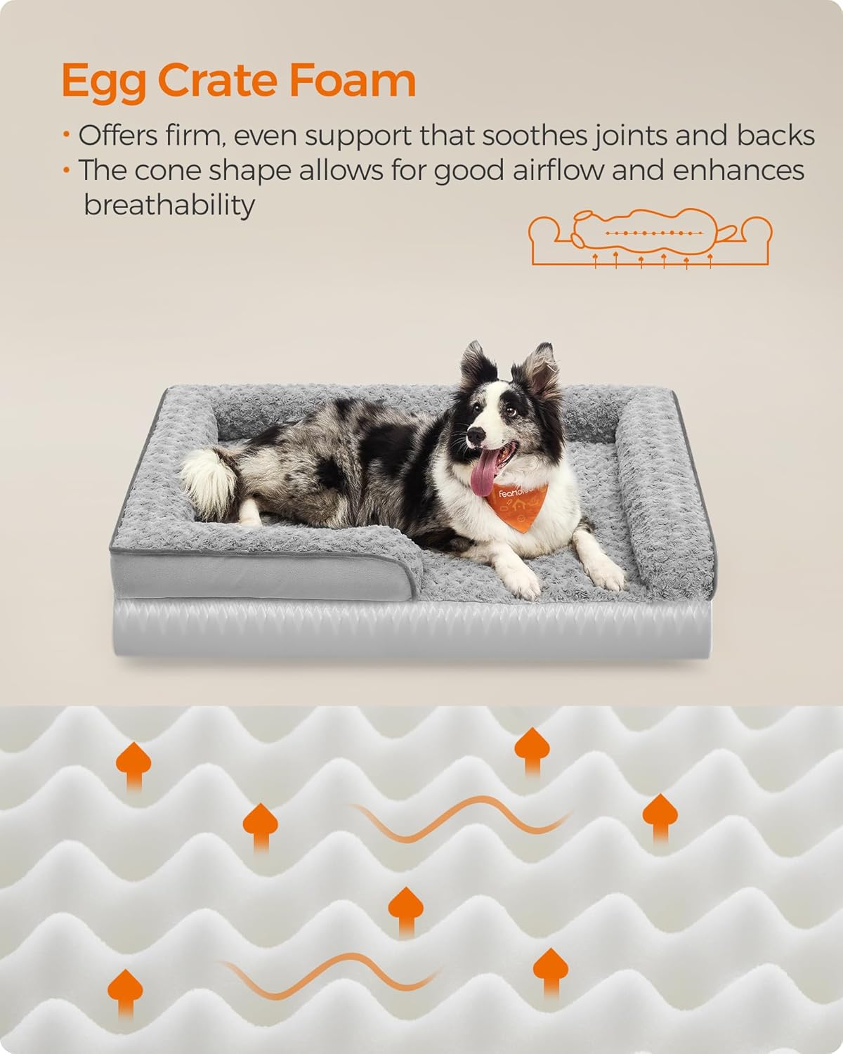 Detalle de Feandrea Orthopedic Dog Bed for Large Dogs with Memory/Orthopaedic Support and Removable Washable Cover (106 x 81 x 18 cm, Dove Grey)