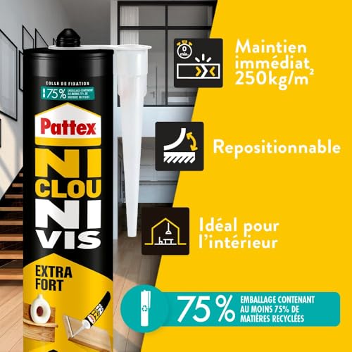 Thumbnail 2 de Pattex Ni Clou Ni Vis Fix Extra Fort – Lot de 3 cartouches 380 g, fixation rapide en intérieur