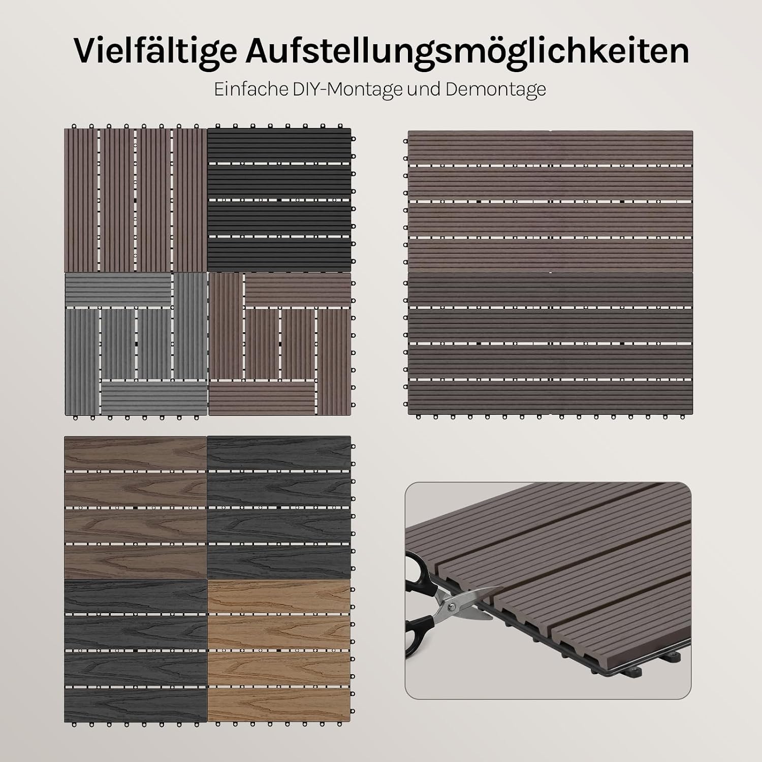 Detalle de WOLTU WPC Fliese Holz-Optik 30 x 60 cm (6 Stück = 1 m²) mit Klicksystem – Terrassenfliese
