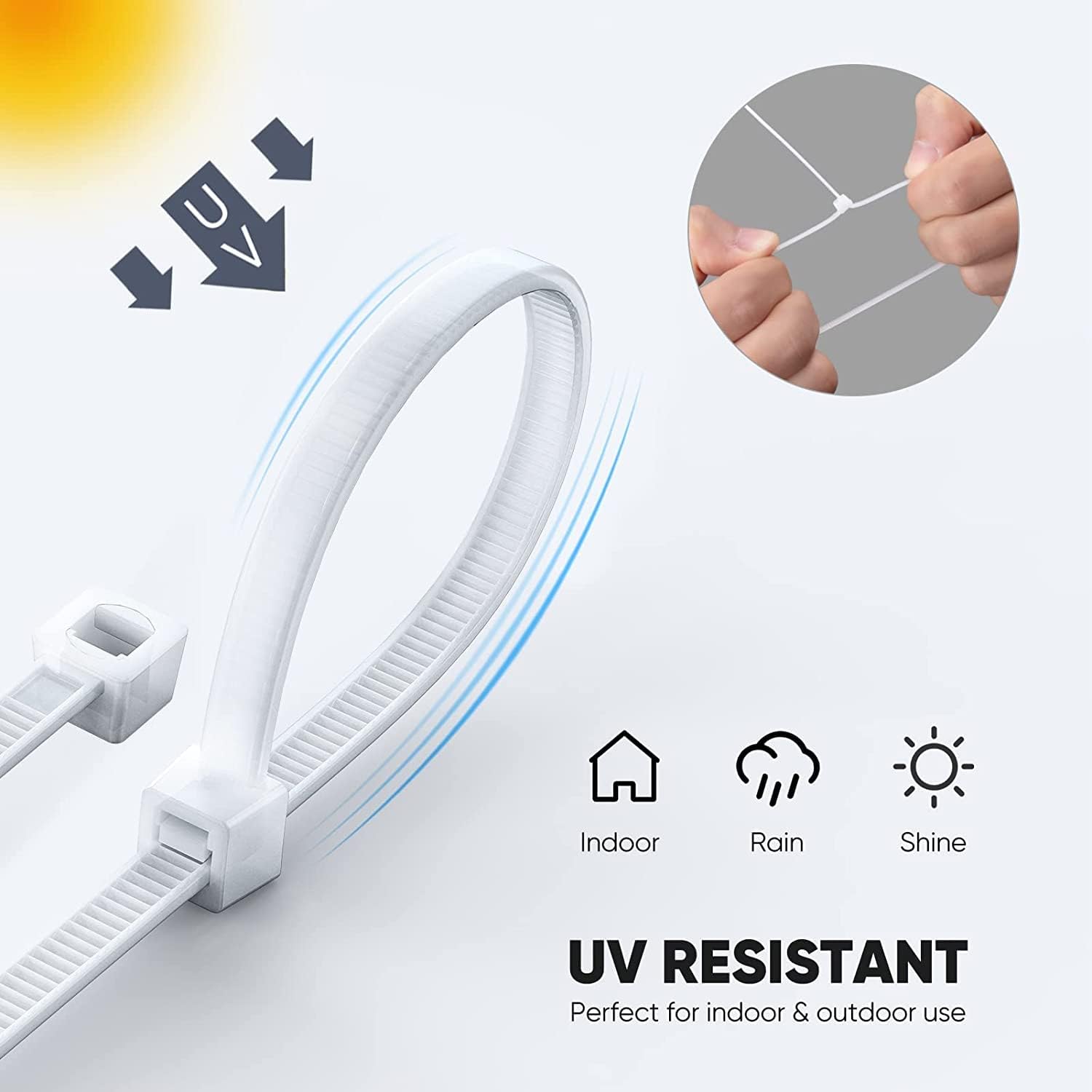 Detalle 2 de WLEAD Tips-White Heavy-Duty Cable Ties, 4, 8 and 12 in, UV-Resistant