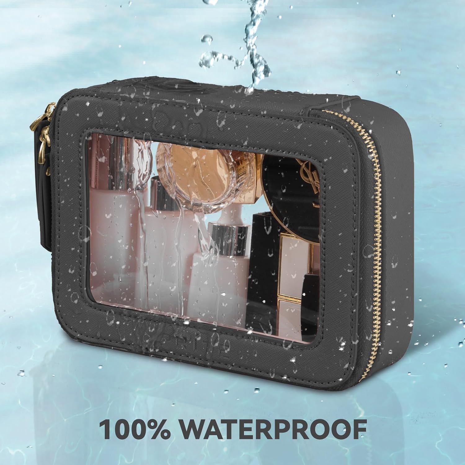 Detalle 1 de Prite Clear Makeup Bag, Water-Resistant Vegan Leather Travel Organizer