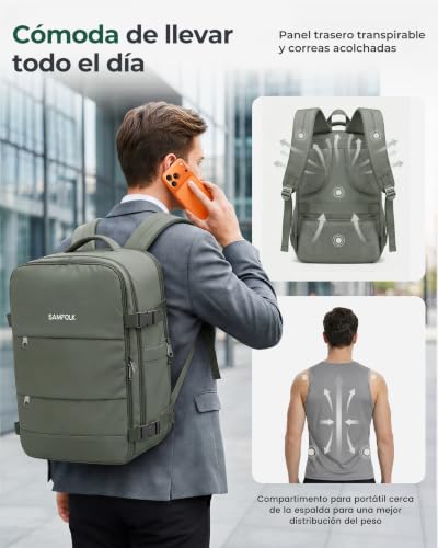 Detalle de Samfolk Mochila 40x30x20 24L: mochila de viaje con 11 bolsillos y cierre antirrobo para cabina