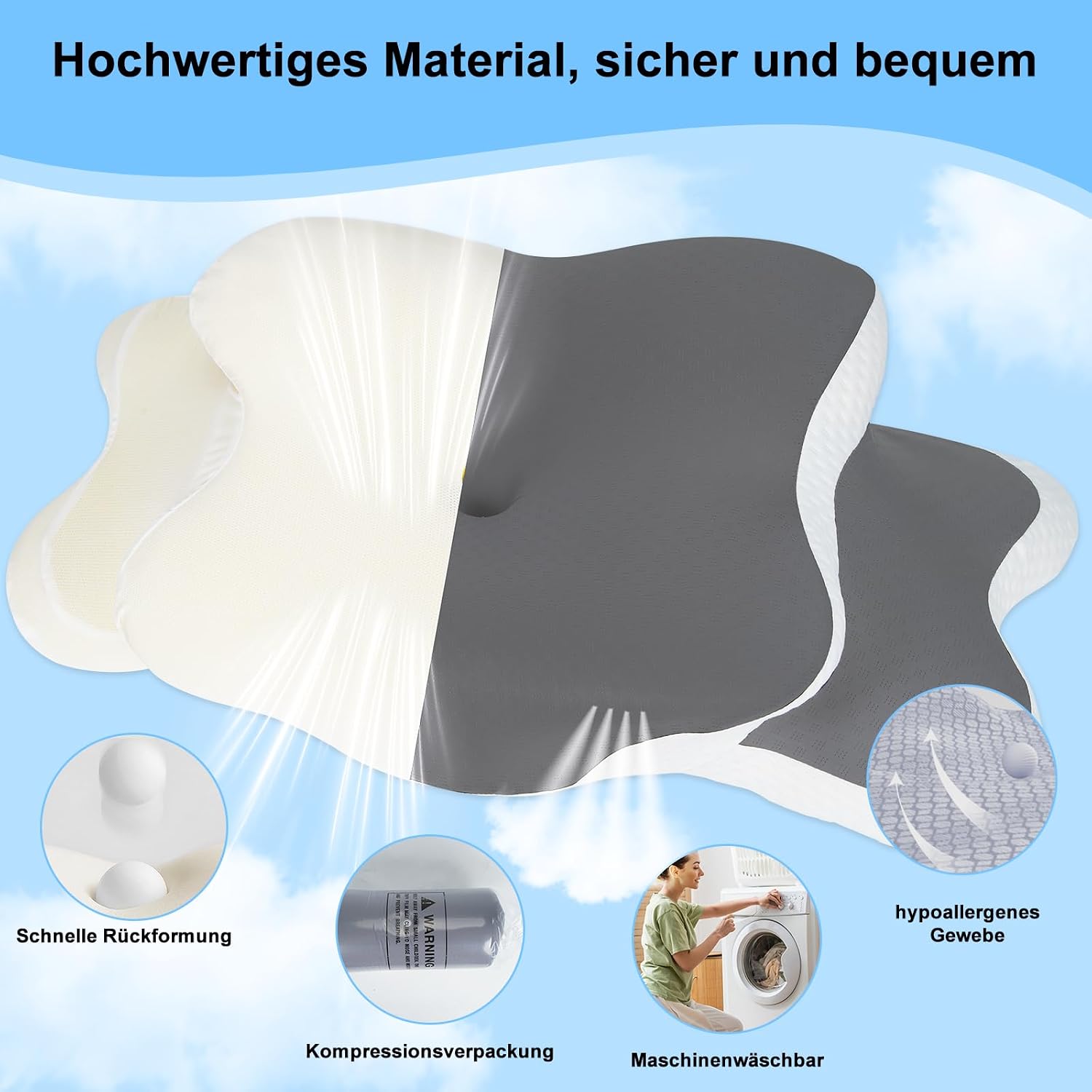 Thumbnail 6 de Silencomfort Oreiller ergonomique cervical à mémoire de forme pour douleurs au cou et aux épaules (65 x 40 cm)