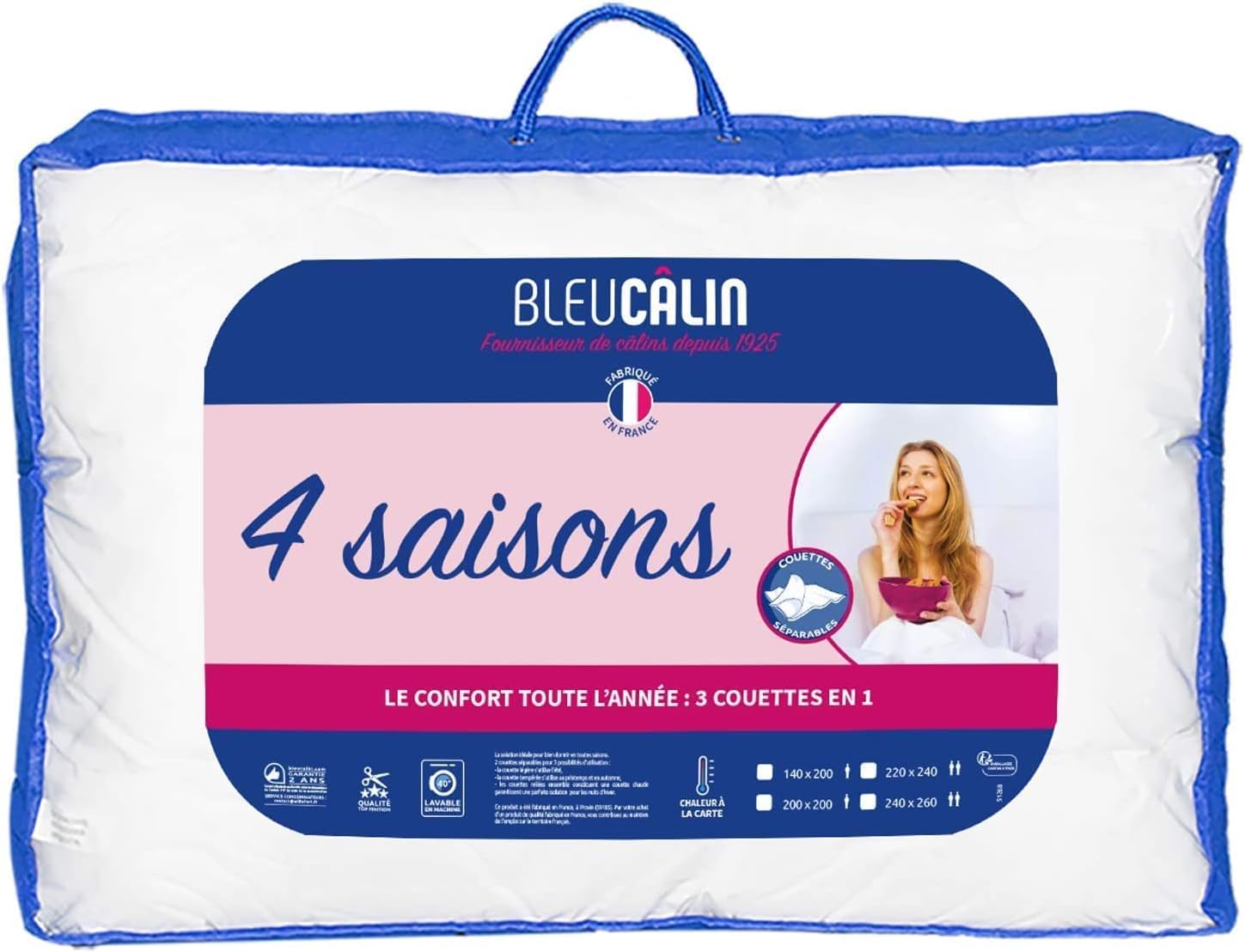 Thumbnail 1 de Bleu Calin Couette 4 Saisons 240 x 260 cm – 3 en 1, fabrication française