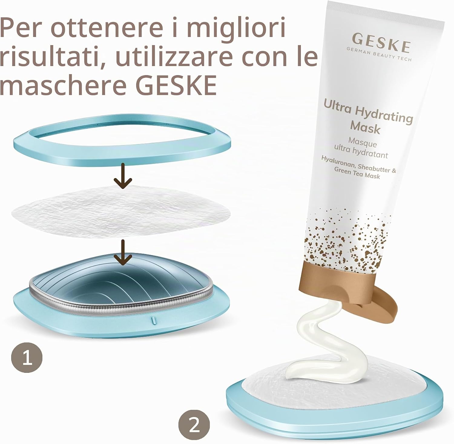 Detalle de GESKE Maschera sonica effetto caldo e freddo SmartAppGuided 9 in 1 con LED spectrum completo