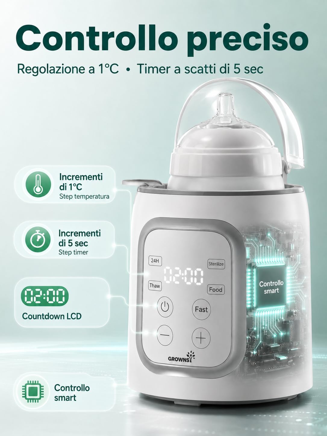 Thumbnail 2 de Grownsy Scaldabiberon per Bambini 10-in-1 con sterilizzatore e timer