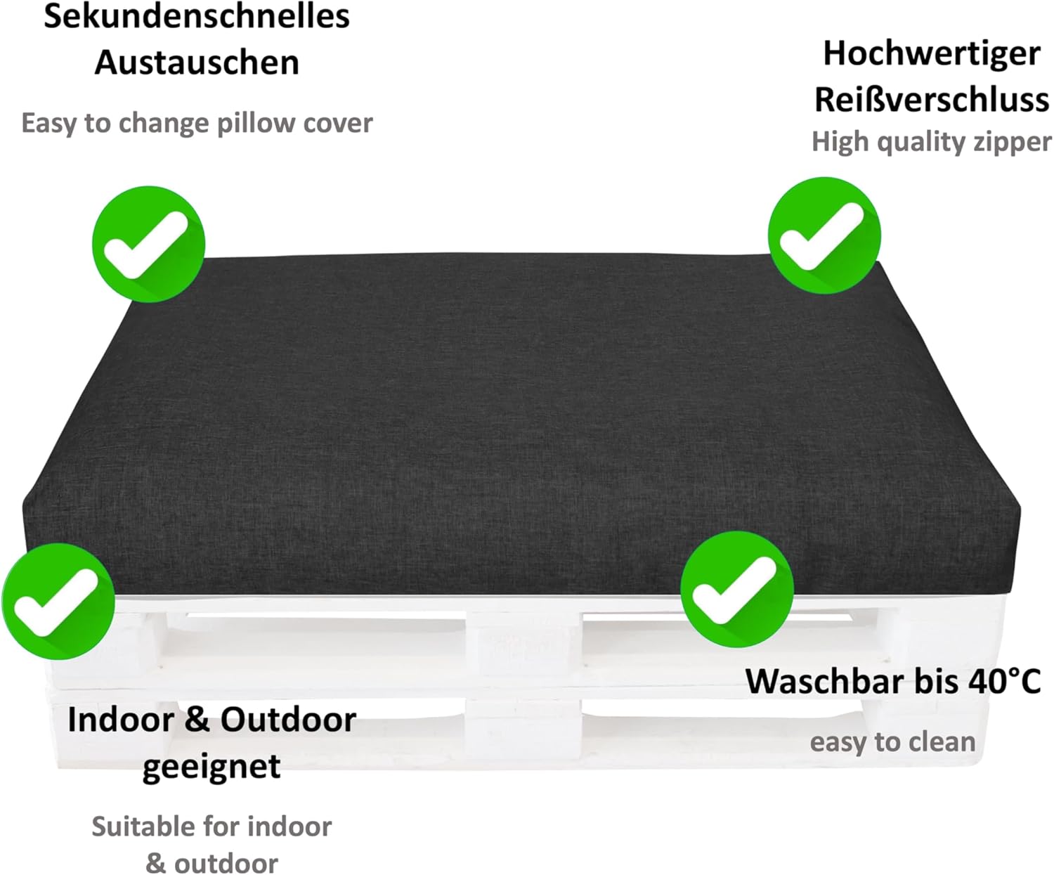 Thumbnail 4 de LILENO HOME Palettenkissen Bezug Anthrazit – Ersatzbezug für Sitzteil (120 x 80 x 16–20 cm)