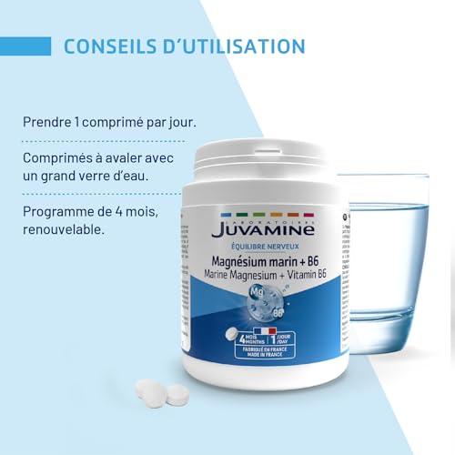 Detalle de JUVAMINE Magnésium Marin + Vitamines B6 – Anti-Stress et Fatigue, 4 mois