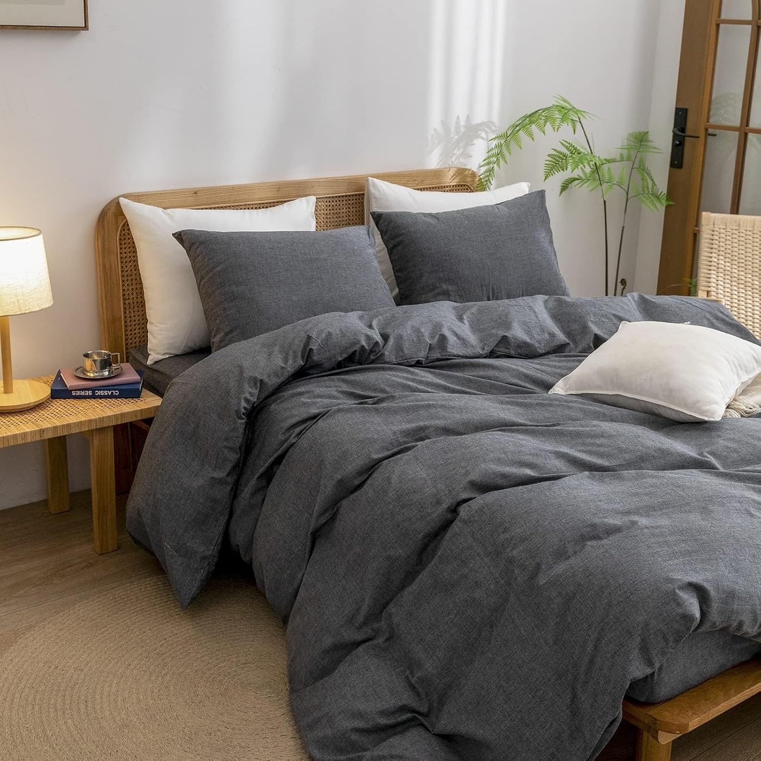 Thumbnail 4 de BESTOUCH 100% Cotton Duvet Cover Set, Dark Black, King đź’¤