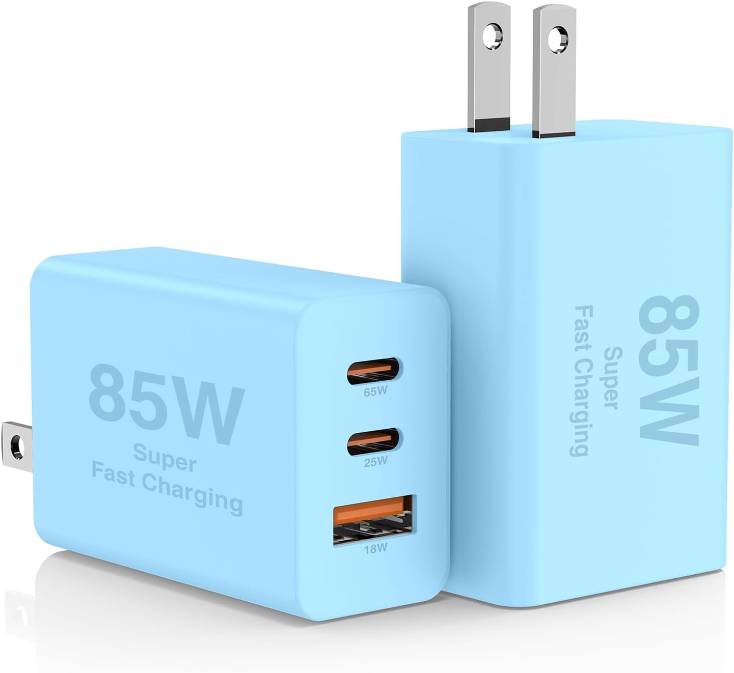 Detalle de Hzevn DP-A127G65 3-Port USB-C Wall Charger, 2-Pack, Blue