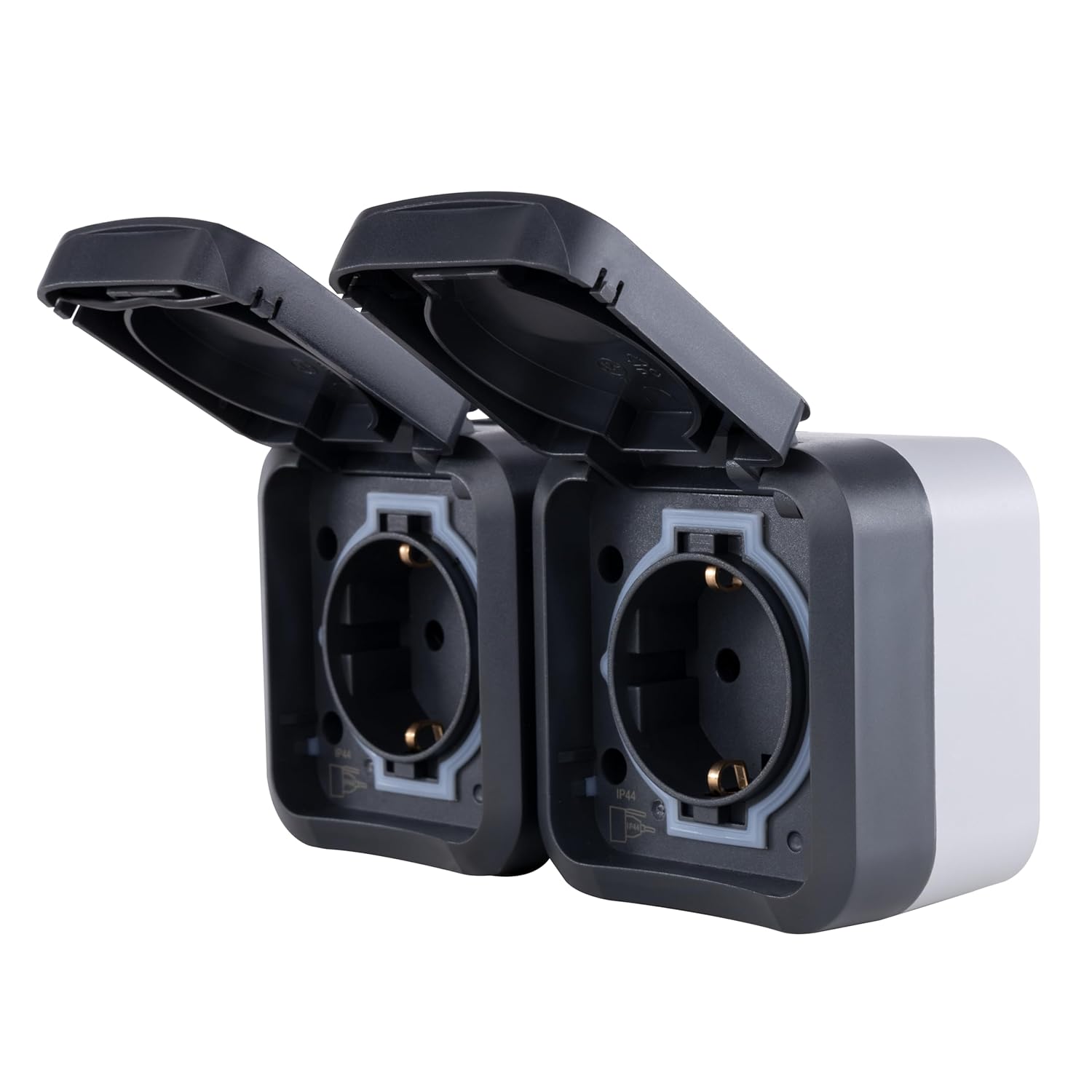Detalle de REV AquaStorm: 2‑fach Aufputz-Feuchtraumsteckdose IP55, anthrazit, 230V / 16A