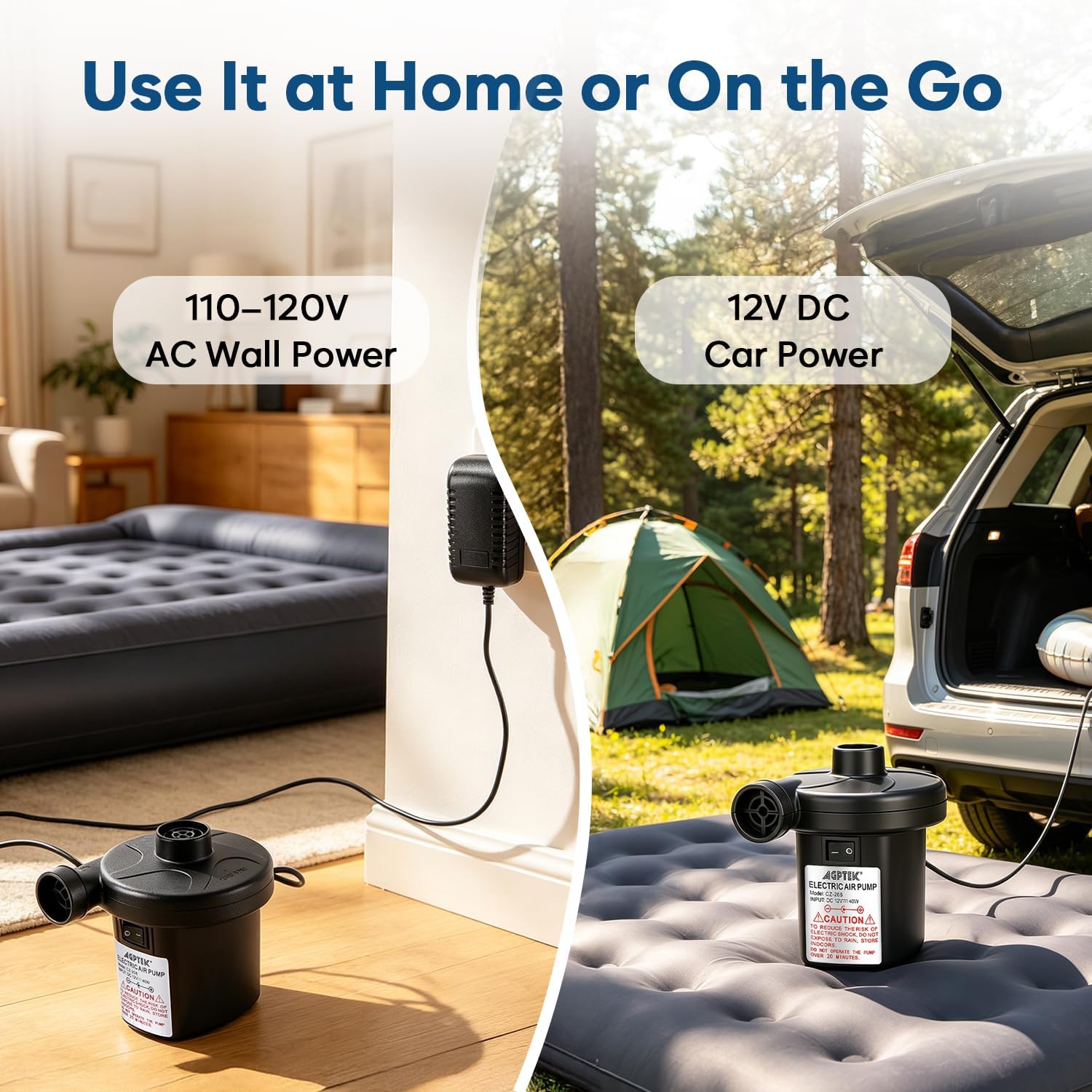 Detalle de AGPTEK Electric Air Pump: Portable 3-Nozzle Inflator/Deflator for Indoor & Outdoor Use