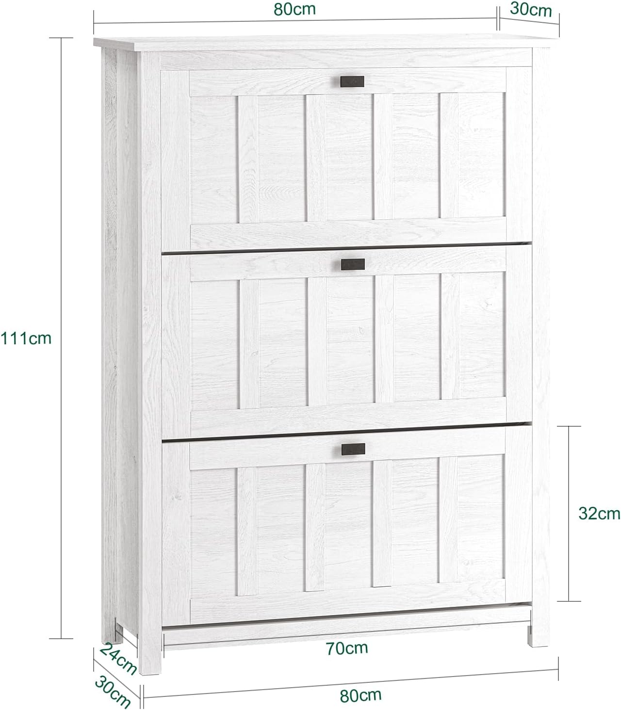 Detalle de SoBuy Meuble Chaussures Entrée FSR162-W – 3 abattants, blanc vintage, 80x30x111 cm
