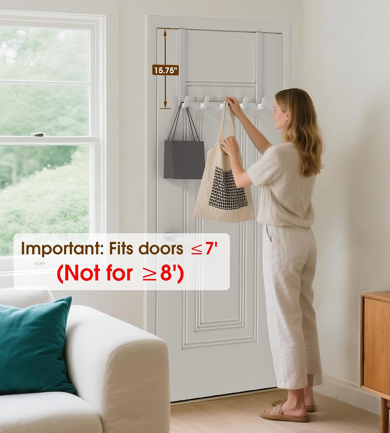 Thumbnail 1 de KitchLife L40U Over-the-Door Hook Rack, 15.75-Inch Arm, 5 Hooks, Glossy White