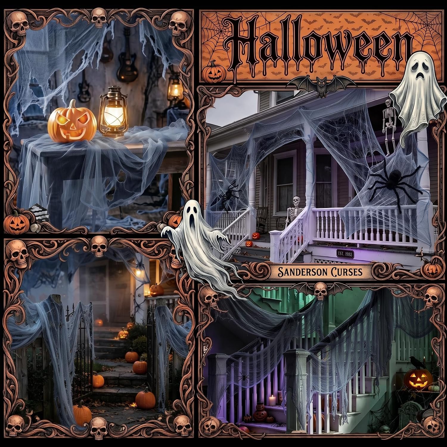 Thumbnail 2 de Tmflexe Giant Halloween Creepy Cloth, Gray Cotton Mesh, 80 x 400 in.