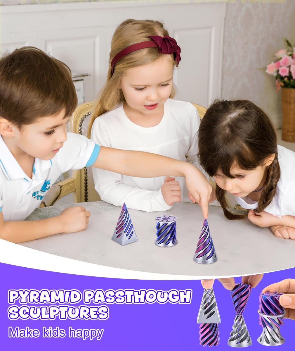 Thumbnail 4 de 3PCS 3D Printed Spiral Cone Fidget Toys: Impossible Cone Pyramid Passthrough — Anxiety Relief Desk Decor