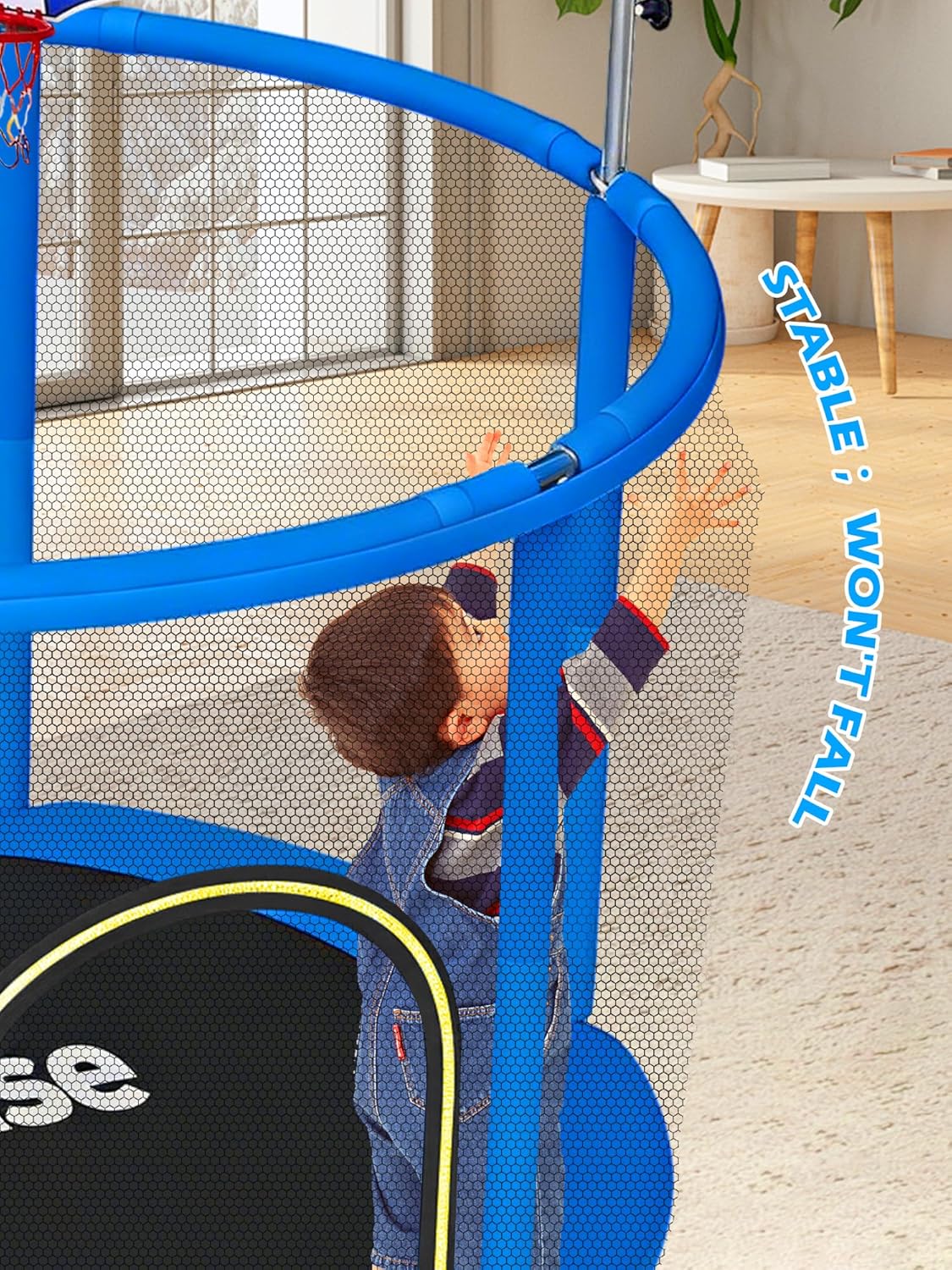 Detalle de BLUERISE 60" Trampoline for Kids with Adjustable Gymnastics Bar & Safety Net
