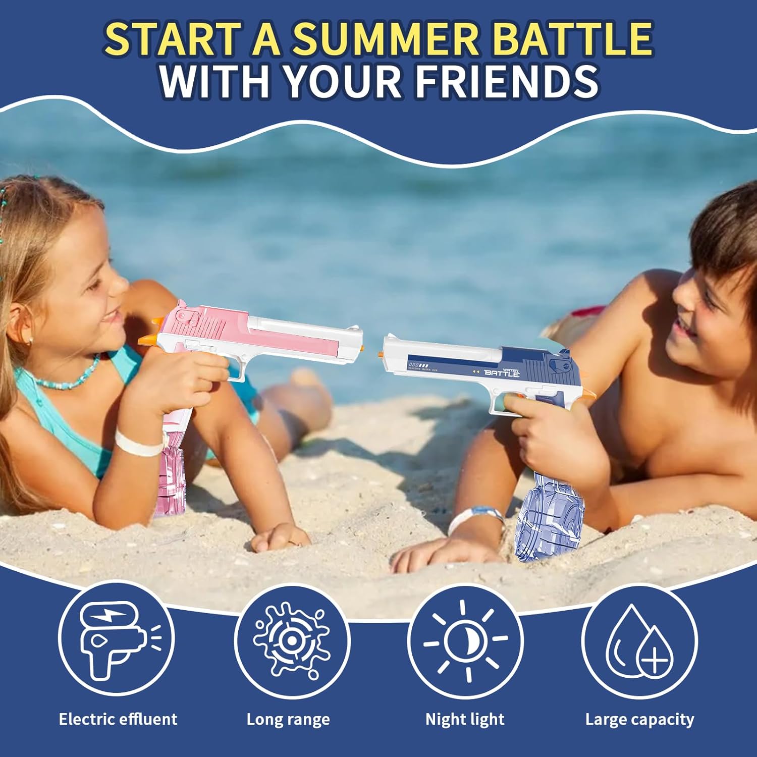 Thumbnail 4 de 2 Pack Electric Water Pistol Guns for Adults & Kids – Automatic Squirt Guns, Long Range 30 ft, 450CC + 60CC