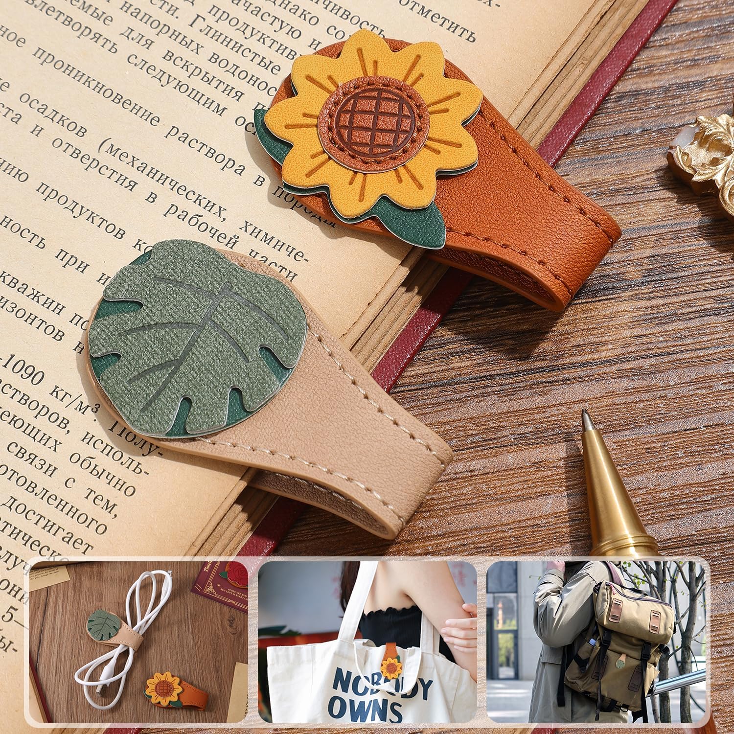 Detalle 1 de VYRANA FD0006 Vintage Magnetic Leather Bookmarks, 4-Pack, Multicolor