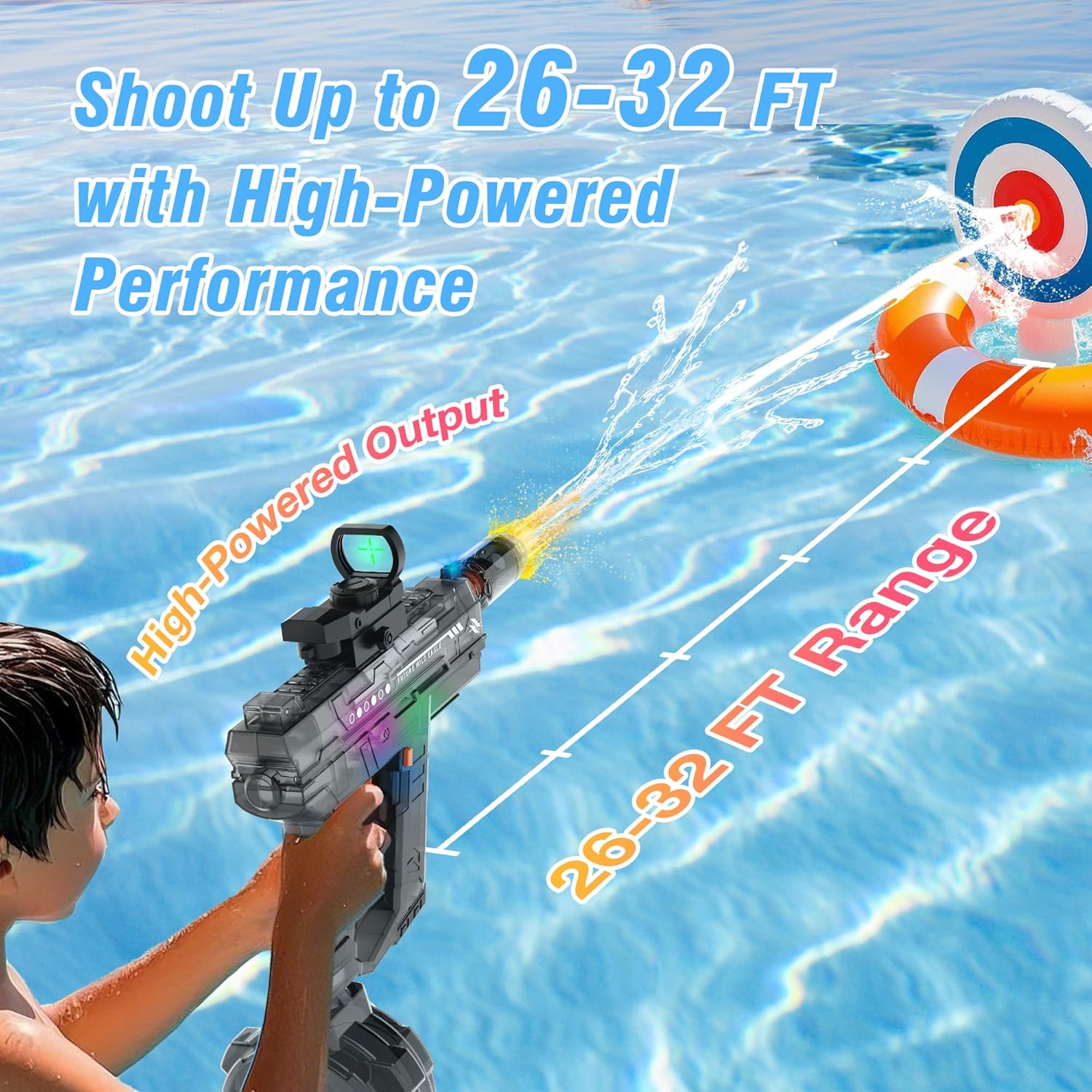 Detalle de Electric Water Guns for Adults & Kids (2 Pack) with 800ml Tank, 26–32 ft Range