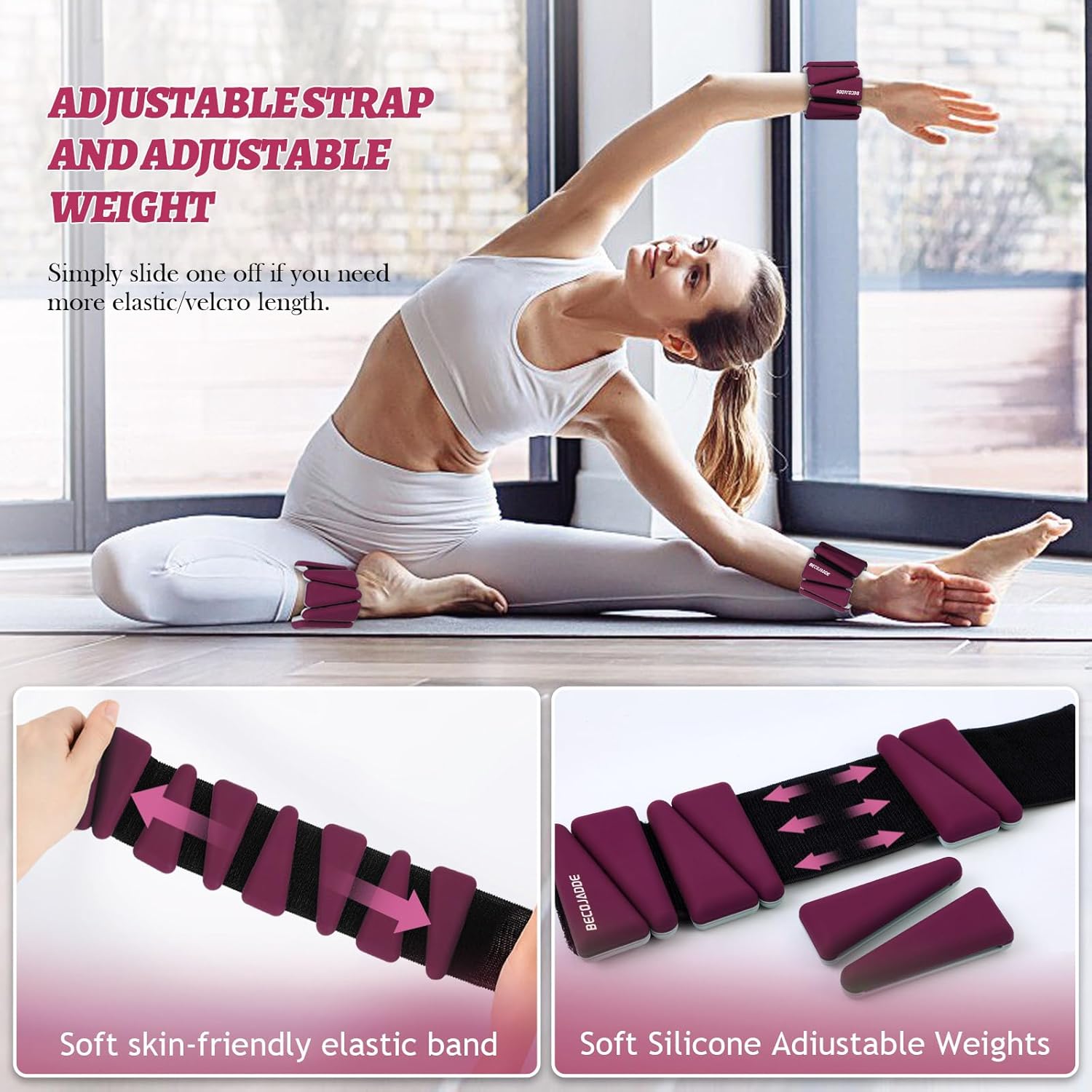 Detalle de BECOJADDE Ankle Weights Set of 2 – Adjustable 1/2/3 lb per weight for versatile workouts