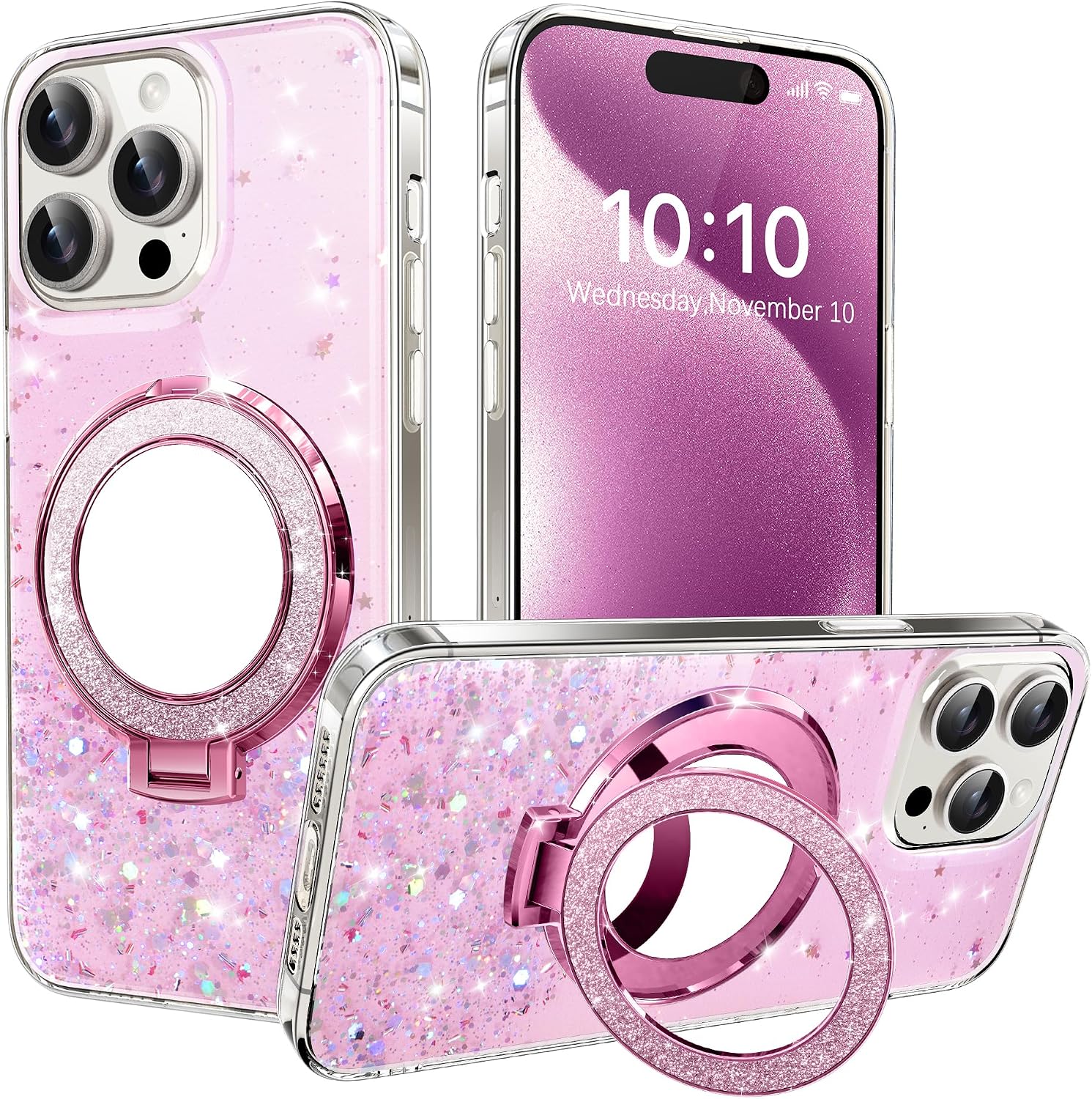 Detalle de SIYOPINPFY Hülle für Xiaomi Redmi A5 4G – transparentes Silikoncase mit Spiegel-Ringständer, Glitter-Akzente und Kameraschutz