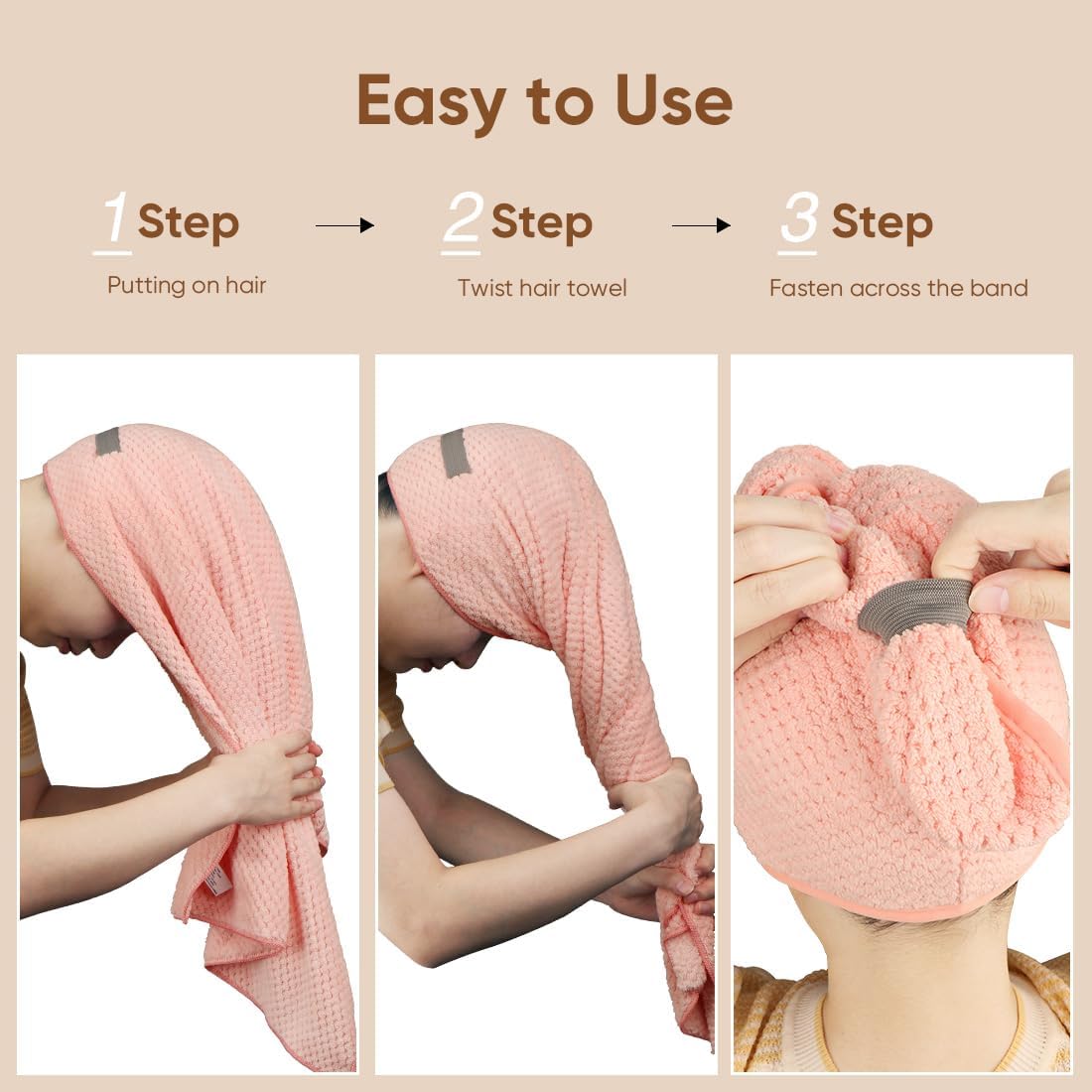 Thumbnail 5 de HOMEXCEL 5-Pack Microfiber Hair Towels (40 x 20 in) — Soft, Fast-Drying Turban Wraps for Long, Thick, Curly Hair