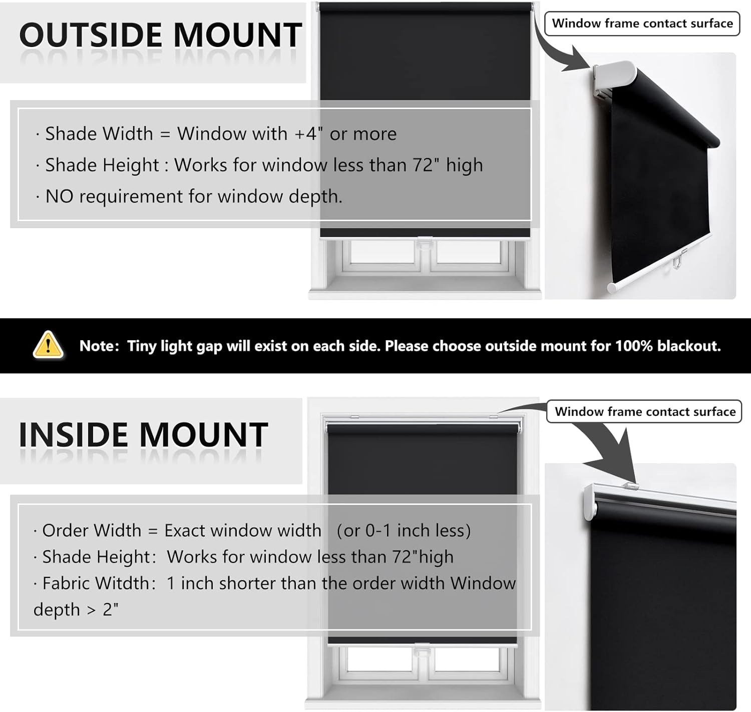 Detalle de AOSKY Cordless Roller Shades Blackout Blinds (34" W x 72" H) – Safe, Energy-Saving Window Coverings for Home and Office