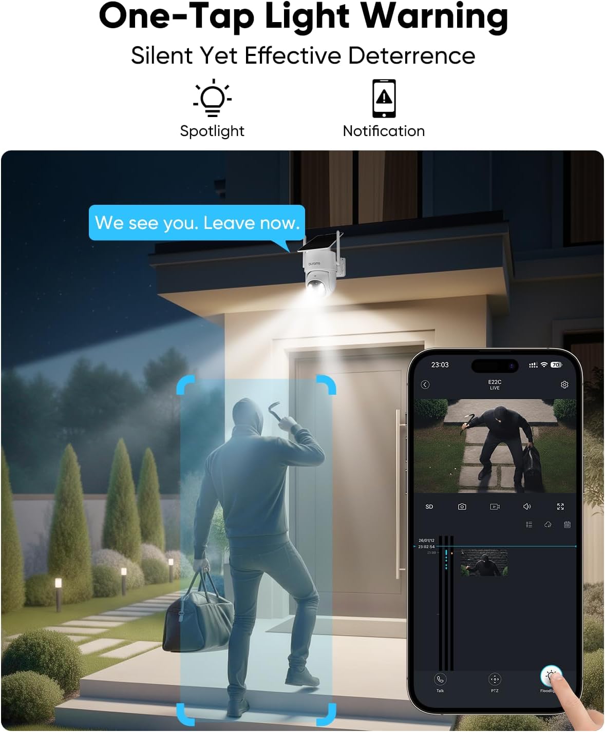 Detalle de blurams outdoor security camera with solar panel