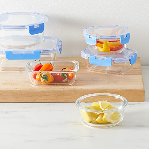 Detalle de Amazon Basics Tapas 7 con 7 recipientes para conservación de alimentos sin BPA - Conjunto de vidrio borosilicato (14 piezas)