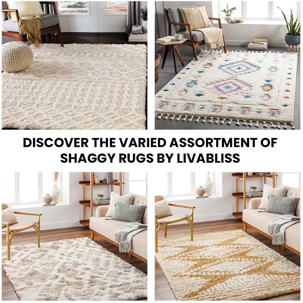 Detalle de Shaggy Berber-style Rug (120x170 cm) by Livabliss in Cream – soft, plush living room & bedroom rug