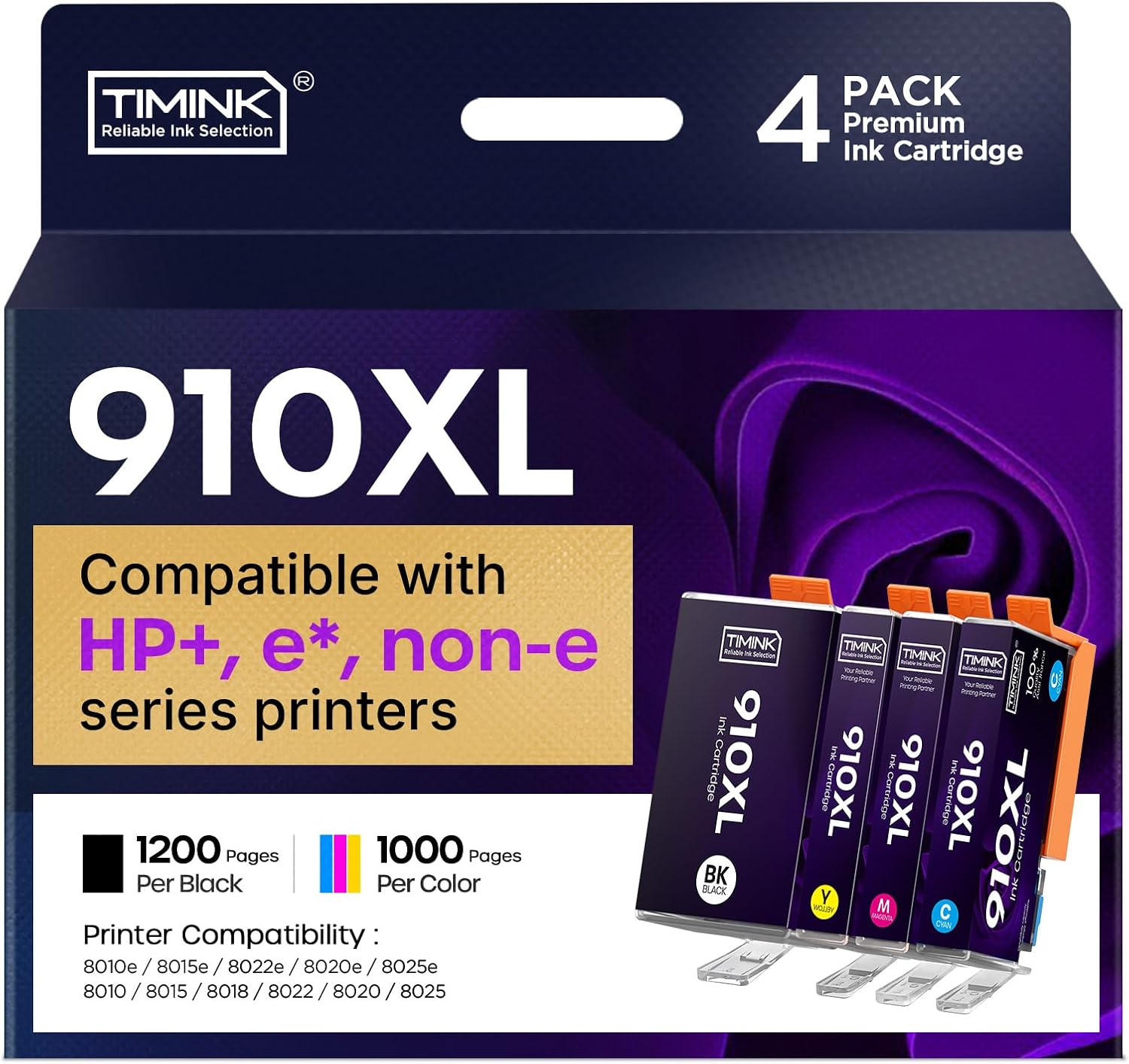 Detalle de Timink 910XL Remanufactured Ink Cartridges, 4-Pack for HP OfficeJet