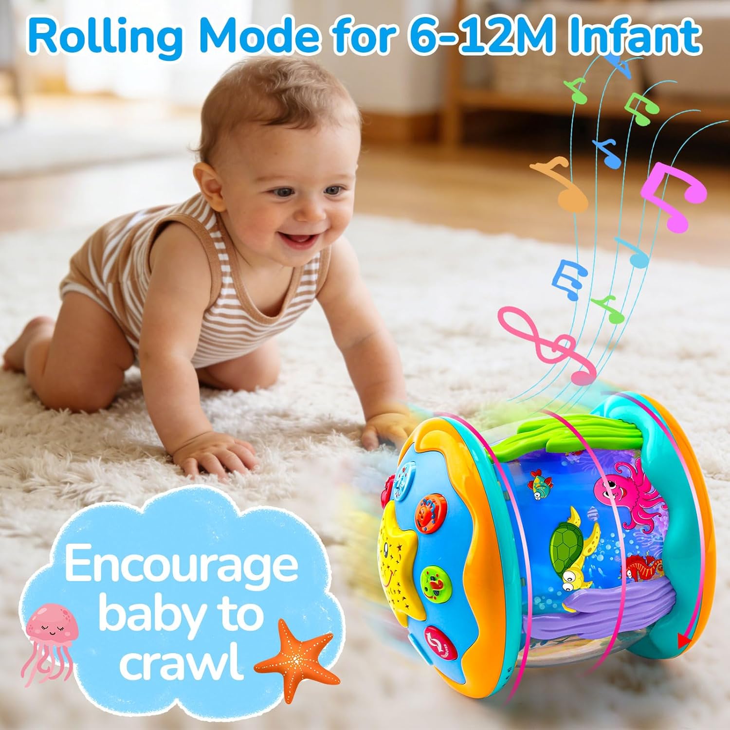 Thumbnail 3 de Baby Toys 6-12 Months Ocean Projector: Rotating Lights, Music & Crawling Fun