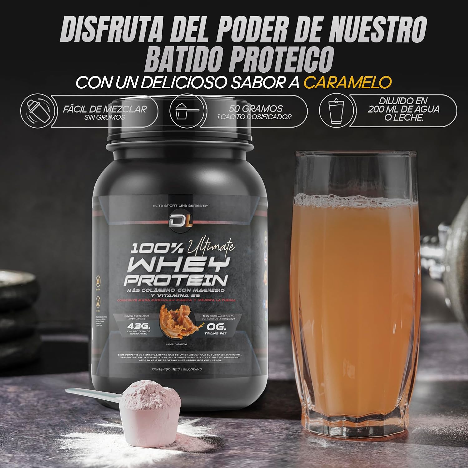 Detalle de Whey Protein Caramelo 1kg de Healthy FUSION: proteína en polvo con colágeno, magnesio y aminoácidos para músculo y recuperación