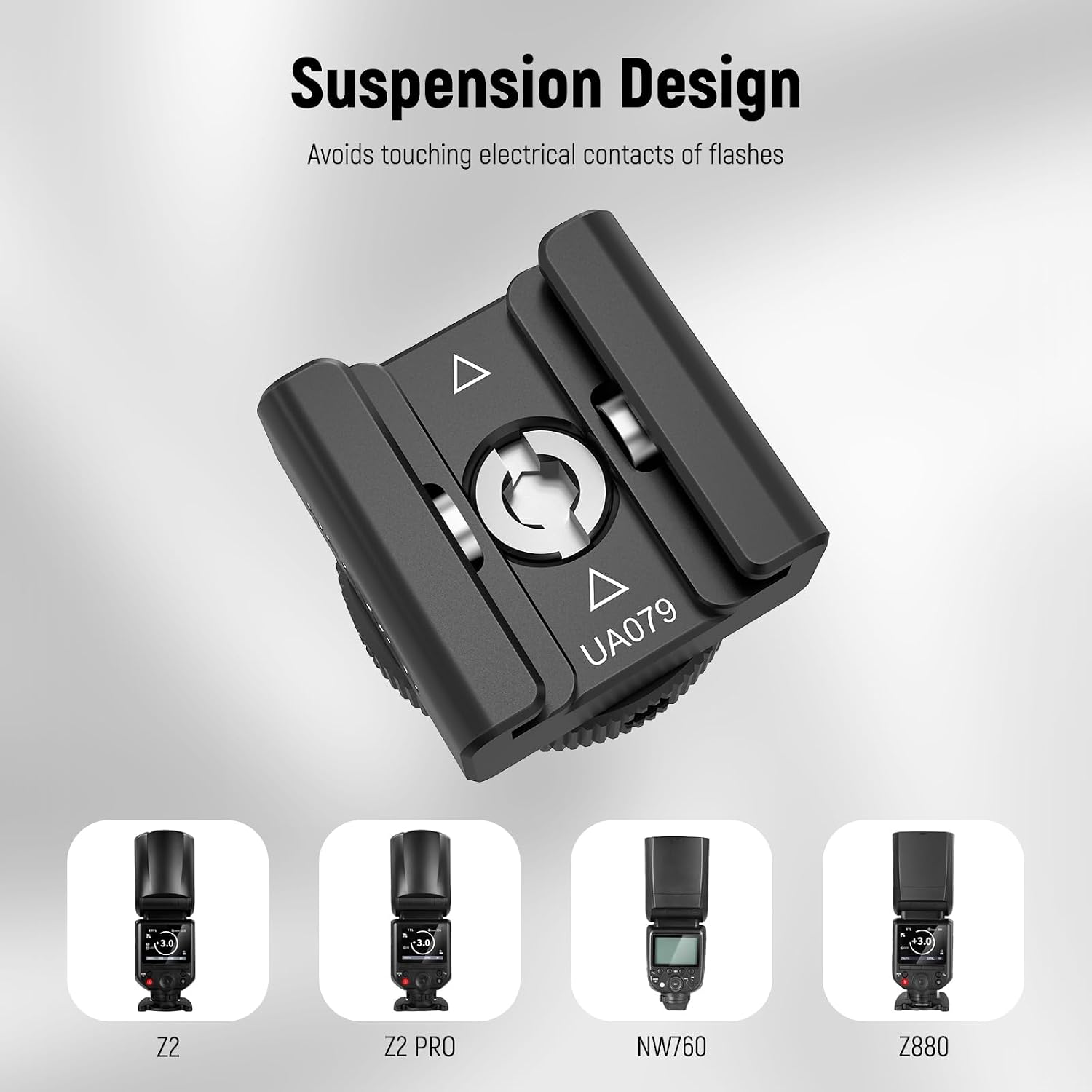 Detalle de NEEWER Adattatore Cold Shoe UA079 per ricevitori microfono wireless (DJI Mic 2 / Rode Wireless GO II / Saramonic / NEEWER) con contatto offset