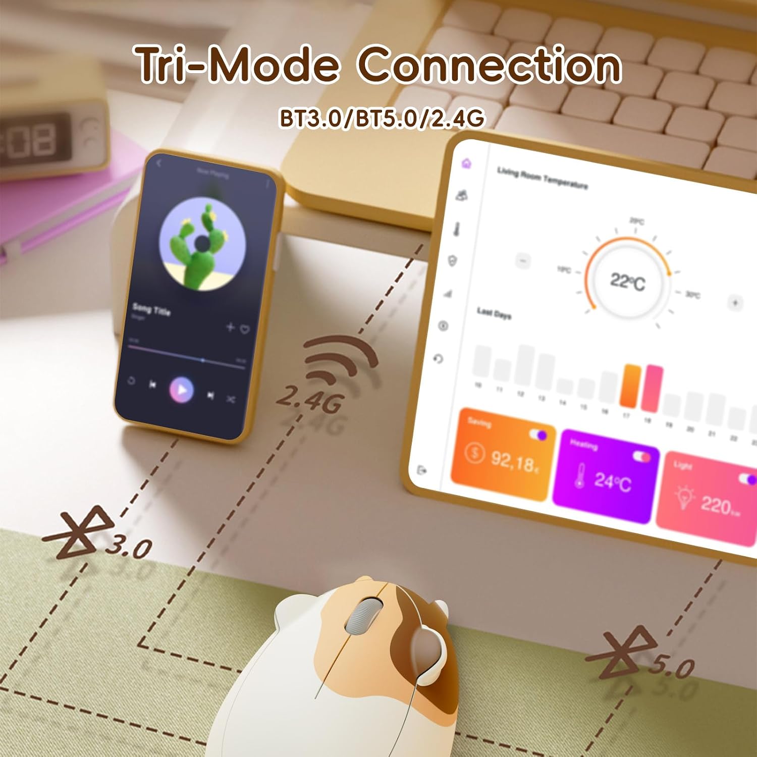 Thumbnail 1 de Akko Calico: Niedliche kabellose Maus mit Katzenmotiv, Tri-Mode (Bluetooth 3.0/5.0 + 2.4G, 3.200 DPI)