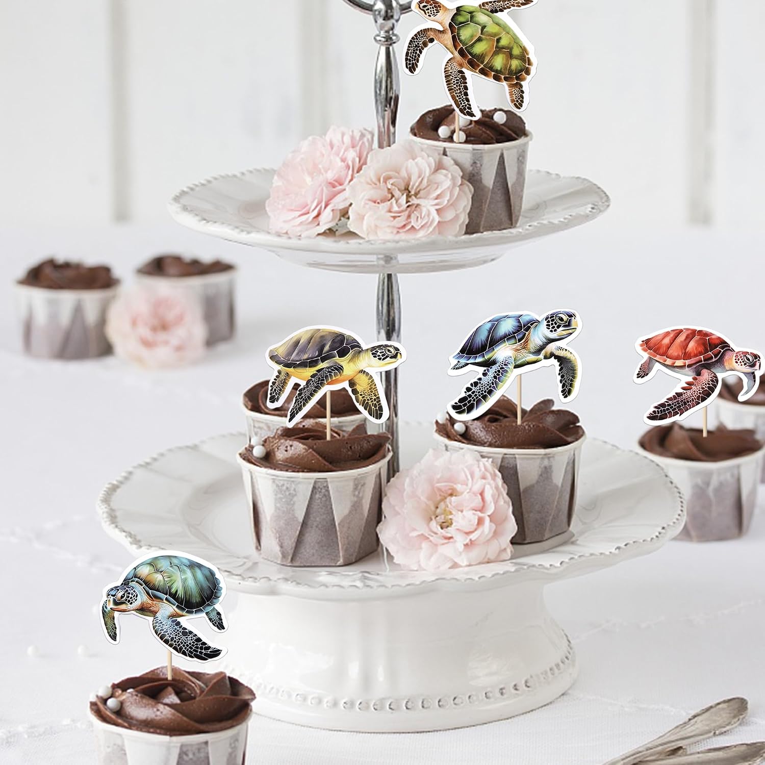 Thumbnail 2 de Xsstarmi 30-Pack Turtles Cupcake Toppers – Double-Sided Sea Animals Picks