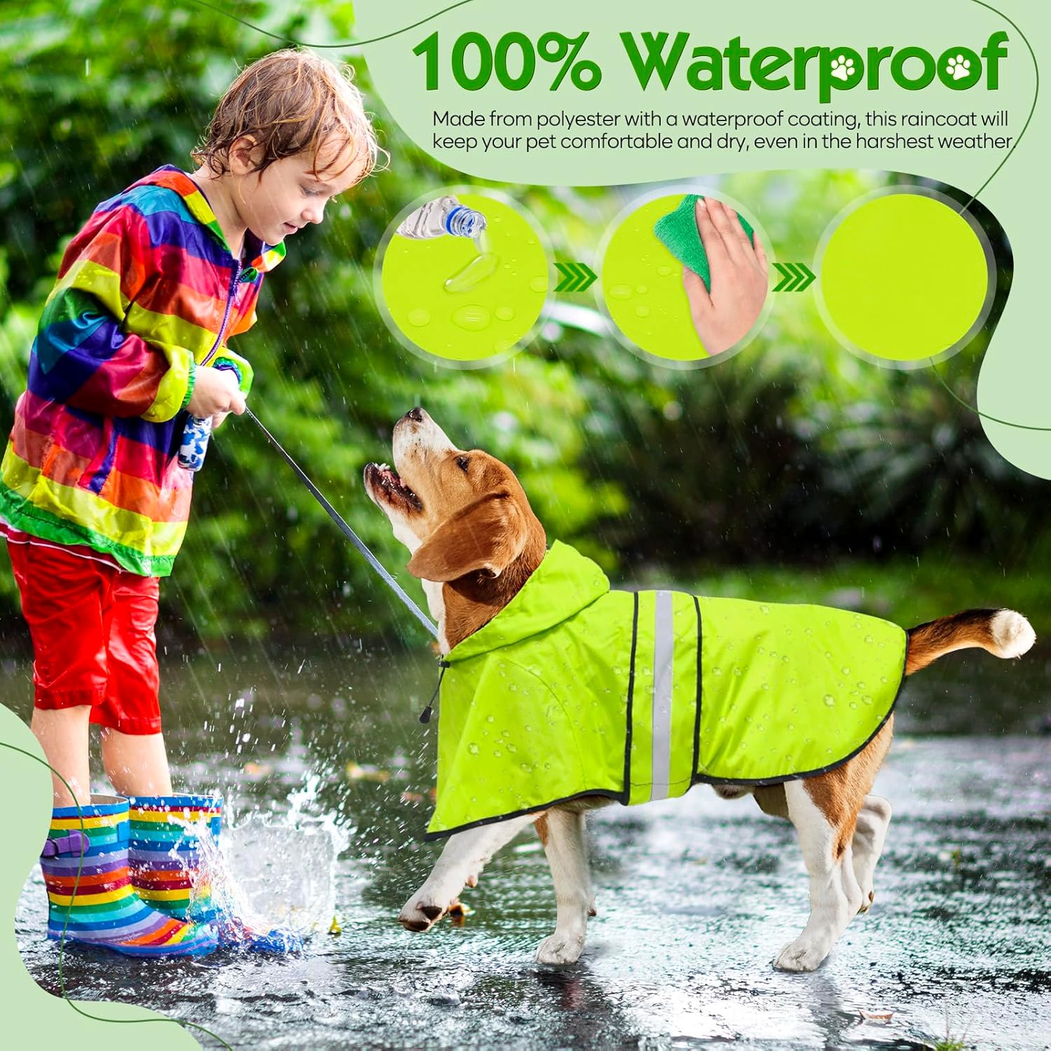 Thumbnail 5 de Weesiber Waterproof Dog Coat (Adjustable Rain Jacket with Reflective Strip) – Large, Green