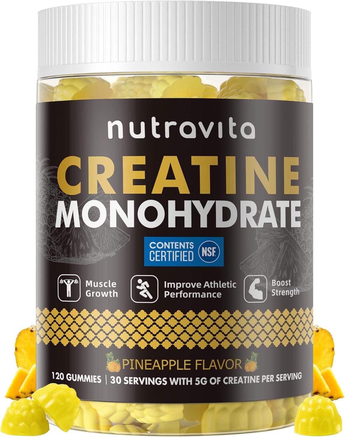 Detalle de Nutravita Creatine Monohydrate Gummies, 5 g per Serving, Pineapple, 120 Count