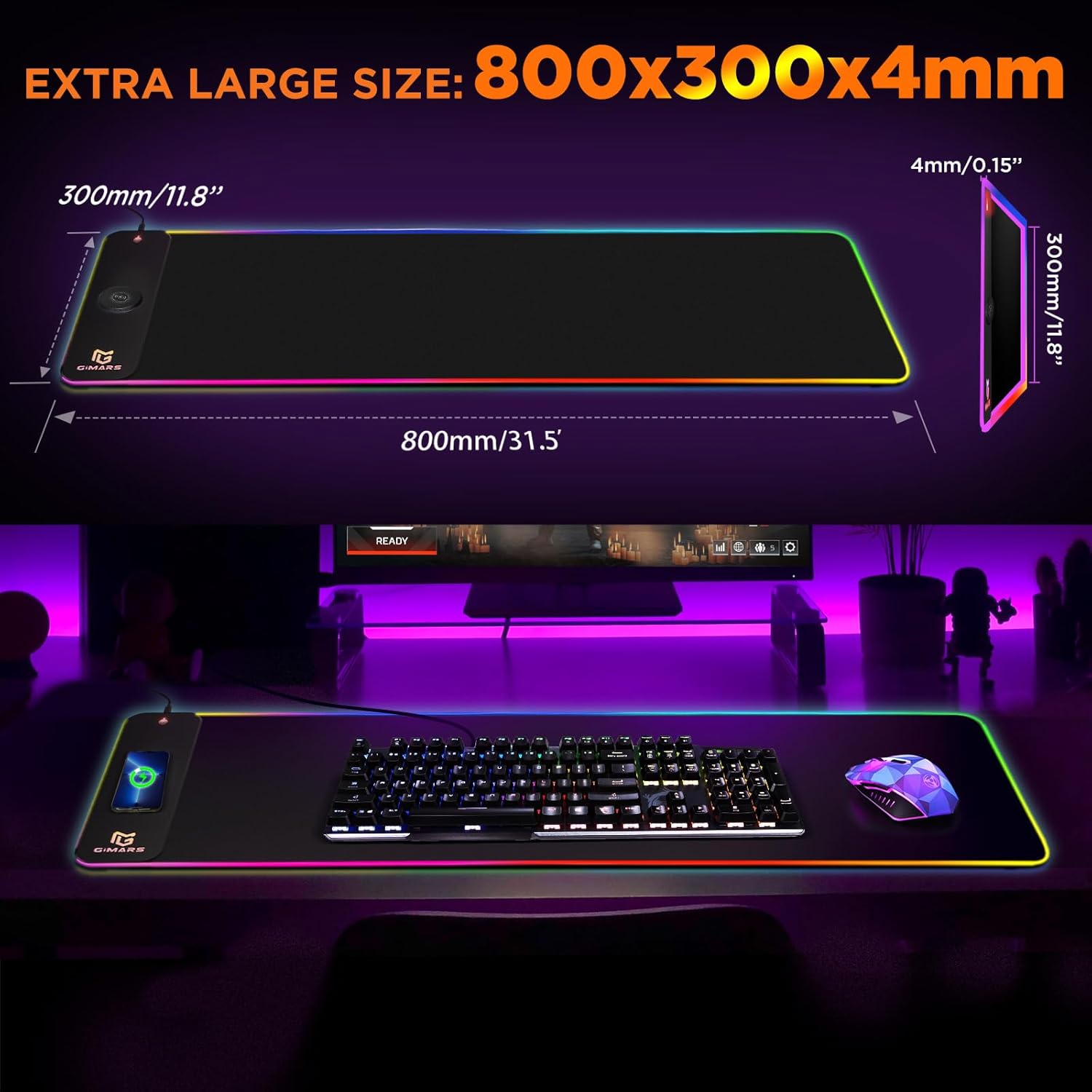 Thumbnail 4 de Gimars Upgrade Gaming Mauspad RGB