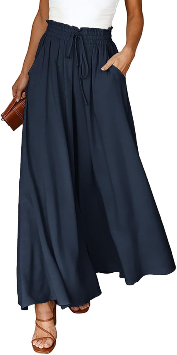 Detalle de CMTOP Pantalon femme fluide d’été à taille haute élastique, jambes larges et poches