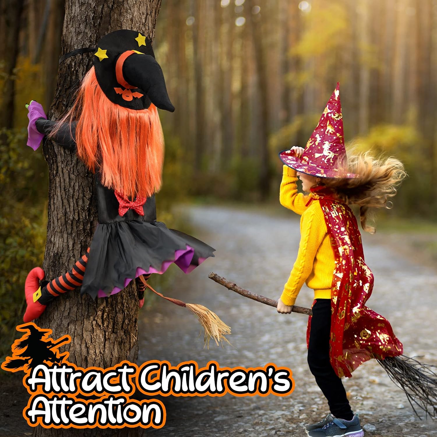 Detalle de Bswalf 55-Inch Crashing Witch Halloween Decoration, Hanging Outdoor Prop
