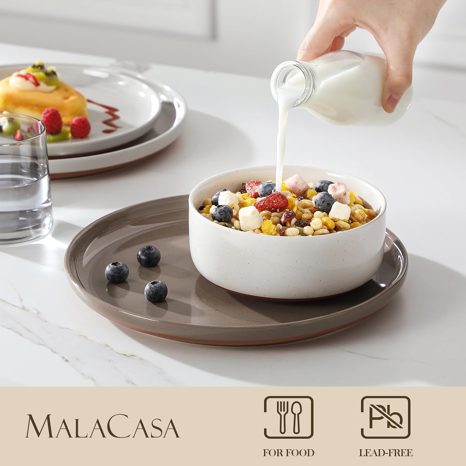 Detalle de MALACASA Tara 12-Piece Stoneware Dinnerware Set for 4: Modern Sesame Speckle Finish