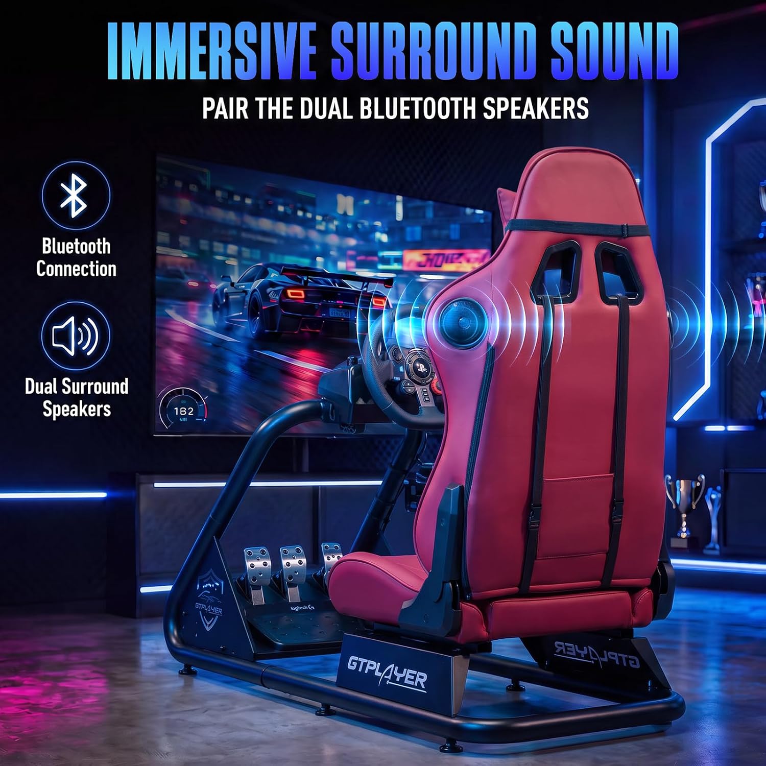 Detalle de GTPLAYER JY-GTS03 Racing Simulator Cockpit with Bluetooth Speakers and Reclining Seat