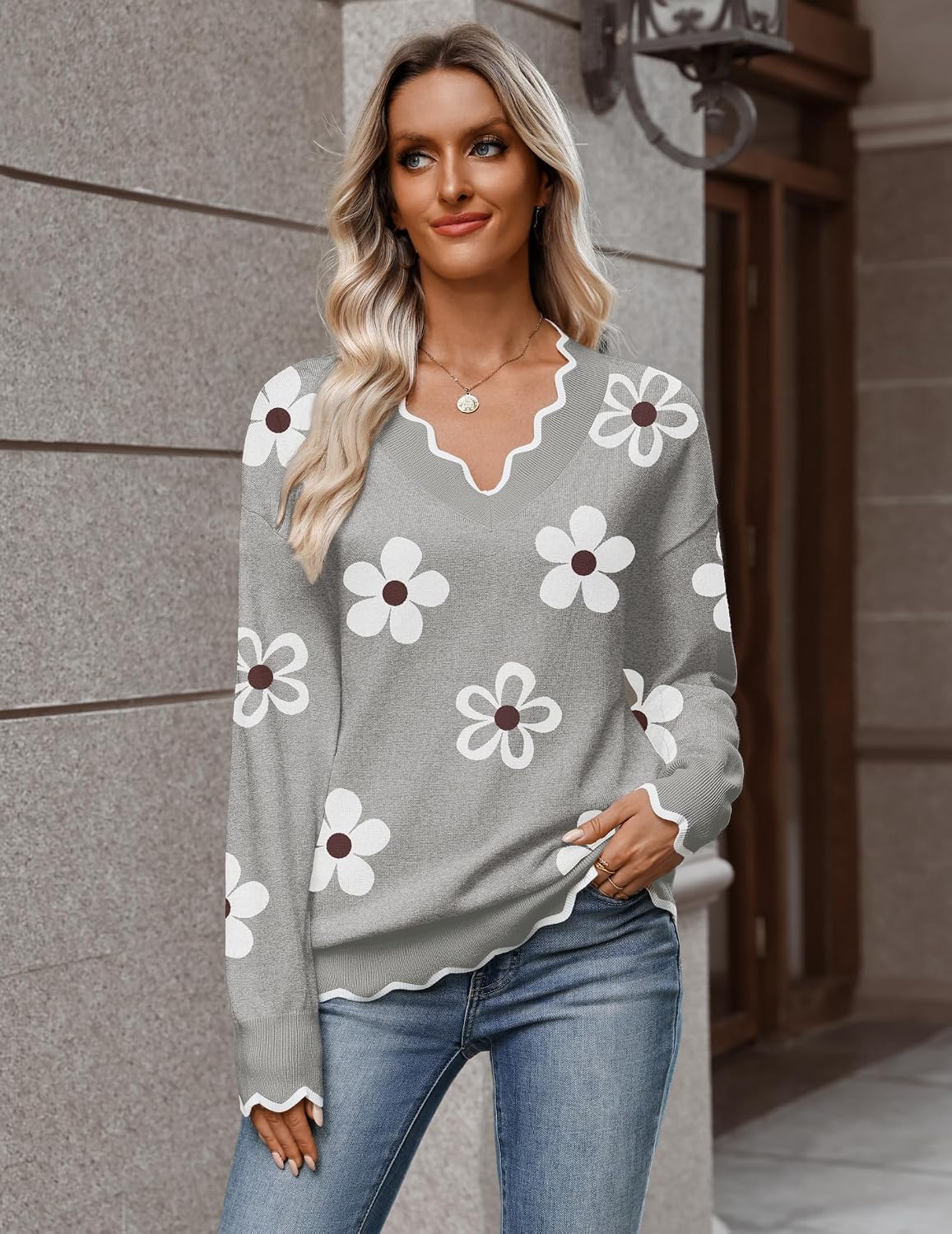 Thumbnail 4 de Zeagoo Women's V-Neck Ribbed Knit Sweater, Long Sleeve, Lightweight Loose Fit