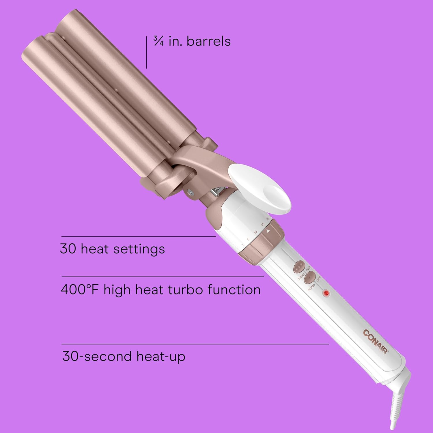 Detalle 2 de Conair Double Ceramic 3-Barrel Waver 30 settings 💇♀