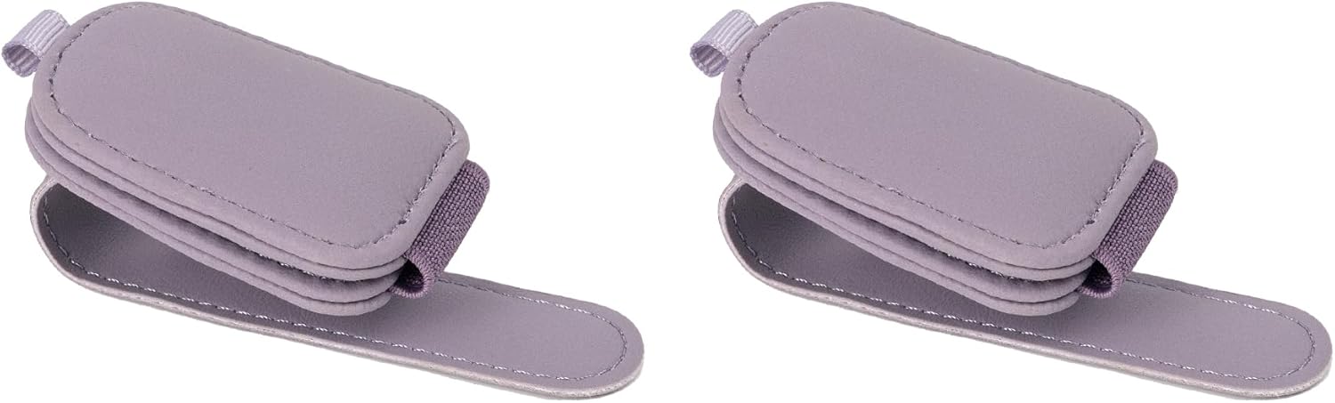 Detalle de Yuoyar Magnetic Leather Sunglass Holder for Car Visor (2-Pack, Purple) with Ticket Card Clip